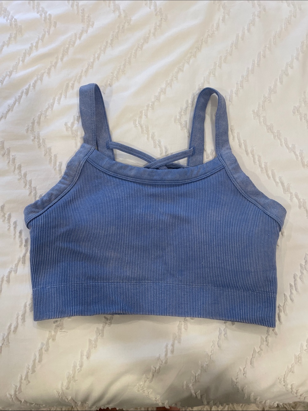 Yogalicious Blue Ribbed Cross-Strap Crop Sports Bra